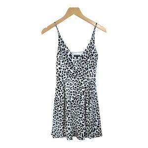 Express Mini Dress Leopard Print Sleeveless V-Neck White Black Size XS‎